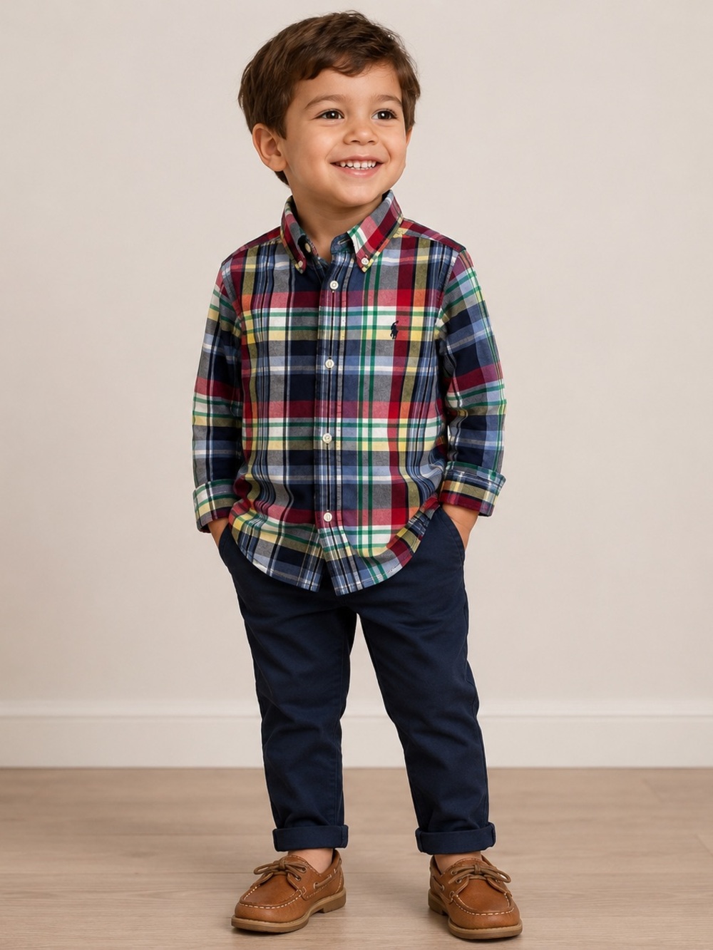 Ralph Lauren Boys Plaid Button Down Shirt Size 3/3T Multicolor Pony